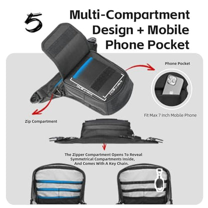 Rhinowalk Motorcycle Fuel Tank Bag,Magnetic and Strap on,Motorbike Tank Bag with Mobile Phone Pocket, Thigh bag,Leg Waist Chest Pouch,2.4L Backpack Motor Cycle Accessories - style: With Magnetic