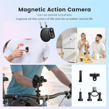 4K Mini Body Camera,Wearable Magnetic Thumb Action Camera,6-Axis Stabilized Portable POV Cam,40M Waterproof Camera,with Motorcycle Helmet/Cycling Mounting Accessories (Supports 256GB TF Card)