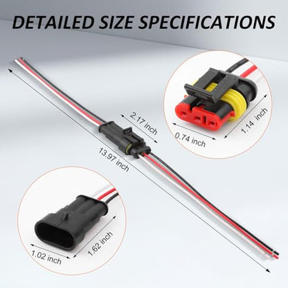 Connector Waterproof, 18 AWG Automotive Electrical Connectors Male and Female Way with Heat Shrink Tubing for Car Truck Boat and Other Wire Connections (3pin 6 Kits) - size: 3pin 6 Kits