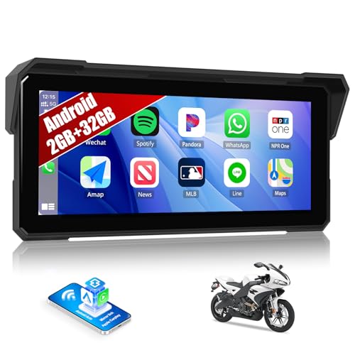 Android CarPlay Screen for Motorcycle, 8.1 inch IPS Portable Wireless Carplay/Android Auto Waterproof Portable Radio GPS Display for Motorbike with Built-in GPS Navigation Bluetooth - color: Android CarPlay