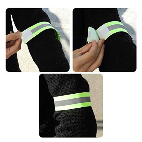 Juland 8 PCS Reflective Wristbands Adjustable Elastic Running Gear Arm Bands Belt High Visibility Safety Reflector Straps Bicycle Pants Cuff Clip for Runners Women Kids Men Fluorescent Green