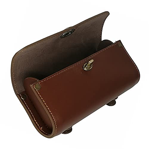 WUYAN Bike Handlebar Leather Bags Under Seat Retro Classical Mountain MTB Road Bike Leather Bag for Cell Phone， Saddle Tail Rear Pouch Seat Storage Cycling Case Carry Accessories - color: Red brown