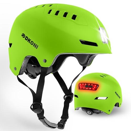 DKONI Bike Helmet with LED Lights Bicycle Helmets Commuter Cycling Helmet USB Rechargeable Front & Back LED Light Helmet for Adult Men Women - color: Yellow, size: Large: 22-24 inch (56-61cm)
