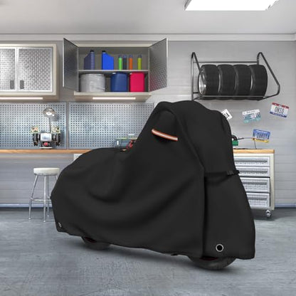 Roasivi Motorcycle Covers Outdoor Waterproof Motorbike Covers All Season Universal Weather Protection for Harley Davidson Touring Models General Fits XXL 96" L x 43" W x 55" H Black - size: 96" x 43" x 55"