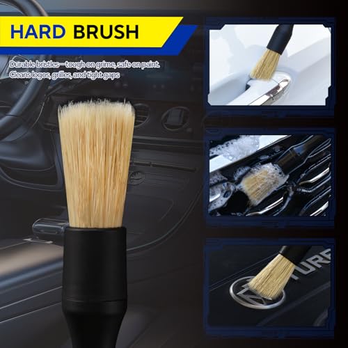 4PCS Car Detailing Brush Kit - Ultra Soft Boars Hair Car Interior Detailing Brushes, Includes 4 Different Brushes, Multi-use for Cleaning Interior or Exterior - Perfect Car Accessory Gift - size: 4PCS-A