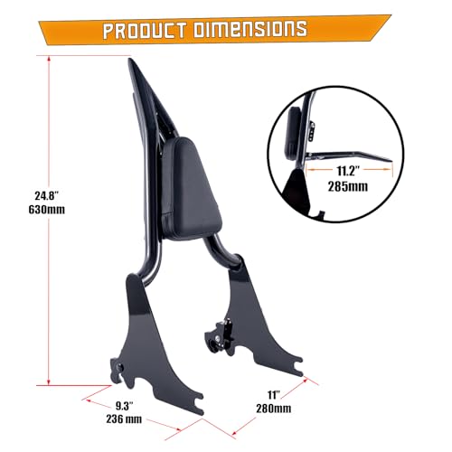 Kinglemc Sissy Bar backrest Luggage Rack for Harley Sportster XL883 XL1200 883 1200 Iron Superlow with Lock with Docking Hardware (Gloss Black-Upgrade) - color: Gloss Black-Upgrade