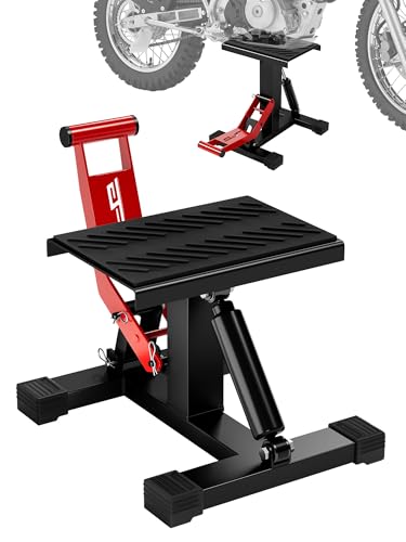 JFG RACING Motorcycle Dirt Bike Stand 1000Lbs Capacity Lift Jack Hoist Table Height Adjustable Lifting Stand Ideal for Dirt Pit Bike Repair&Maintainance,Dirt Bike Accessories - color: red