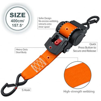 Heavy Duty Retractable Ratchet Tie Down Straps 2" x 13FT 2 Pack, 3500 lbs Break Strength Cargo Straps with Safety Lock S Hooks, No Tangle Tie Downs for Trailer Truck Motorcycle ATV Moving - color: Orange