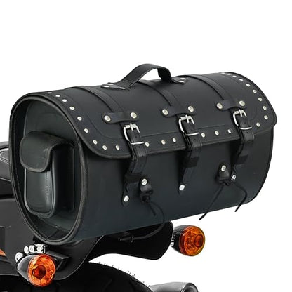Vance Leather Studded PVC Motorcycle Tail Bag w Quick-Release Straps, Dual Side Pockets, Universal Fit Storage for Cruiser and Touring Motorcycles - style: Studded