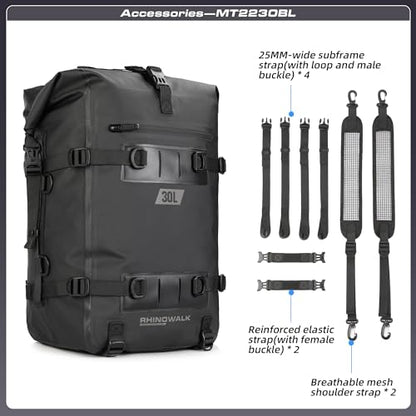 Waterproof Motorcycle Tail Bag 30L Motorbike Rear Rack Storage Bag Saddle Pannier for Touring Adventure Commuting Black - size: 30L