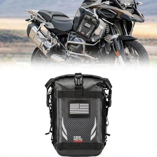 KEMIMOTO PVC Waterproof Motorcycle Adventure Crash Bar Frame Bags 6.5L Tail Bag Side Bag Sissy Bar Back Seat Saddle Bag Universal Fit for Dirt Bike Adventure Sprot Dual Sport Bike Moto Enduro ATV - color: Grey