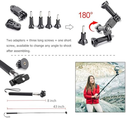 Reflex Camera 19-in-1 Action Camera Accessories Kit Compatible with GoPro Hero 13, 9-12, DJI Osmo Action 2, 3, 4, Pro 5, Insta360 Ace Pro/Ace Pro 2 and Other Sports Cameras & Durable Case - size: 19-in-1-Kit