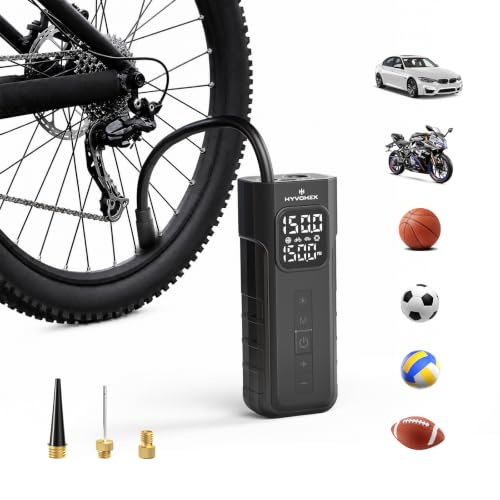 Tire Inflator Portable Air Compressor, 1 Min Fast Inflation Cordless Bike Pump with Digital Pressure Gauge LED Light, 150 PSI Electric Air Pump for Car Tires, Bicycle, Motorcycle, Ball (Black) - color: Black