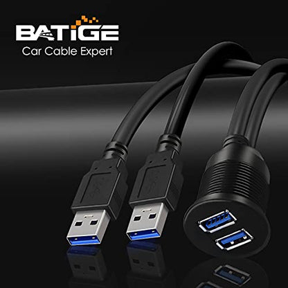 2 Ports Dual USB 3.0 Male to USB 3.0 Female AUX Flush Mount Car Mount Extension Cable for Car Truck Boat Motorcycle Dashboard Panel -3ft - size: 1pcs 3ft