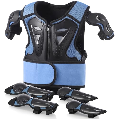 yeesport Youth Chest Protector Motocross Armor, Kids Dirt Bike Gear, Adjustable Youth Motorcycle Jacket with Elbow & Knee Pads for Cycling, Skating, Scooter Riding - color: Blue