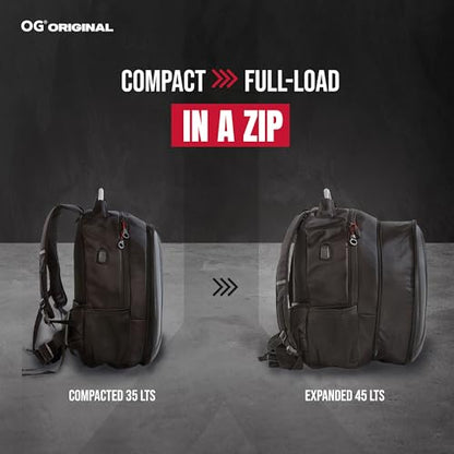 OG Original GetAway Motorcycle Backpack Waterproof, Man, Hard Shell, Large Capacity, Expandable 35L-45L, Motorbike Helmet Bag, Helmet Rucksack, Antitheft, Reflective, USB, Laptop - style: Getaway