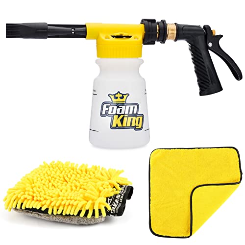 Clean Car USA Foam King™ Car Wash Foam Gun & Microfiber Mitt, Garden Hose Attachment for Scratch-Free Cleaning, Snow Foam Cannon Soap Sprayer, Auto Detailing Kit for Cars, Trucks & More - color: Foam Gun, Mitt, Towel
