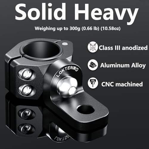 LOKTENWO 2PCS 360°Adjustable ATV Whip Light Mount, Heavy Duty CNC Light Bar Mounting Bracket for Motorcycle Golf Cart Universal 0.875''/1''/1.125''/1.26” Roll Cage