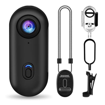 i3 4K Thumb Action Camera, Tiny Size, Mount Anywhere, Small Body Camera with Spring Clip, Portable Vlogging, Hands-Free POV Recording, Helmet Cam for Cycling, Motorcycle (64G-Card, Black) - style: With 64G Card