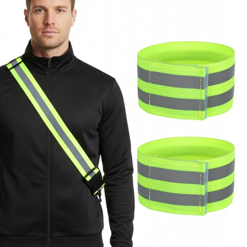 Reflective Sash for Walking at Night, Reflective Sash, Reflectives Belt, High Visibility Night Running Safety Gear for Men Women, Adjustable Strap with 2-Pack Belt and Armband for Walking Jogging