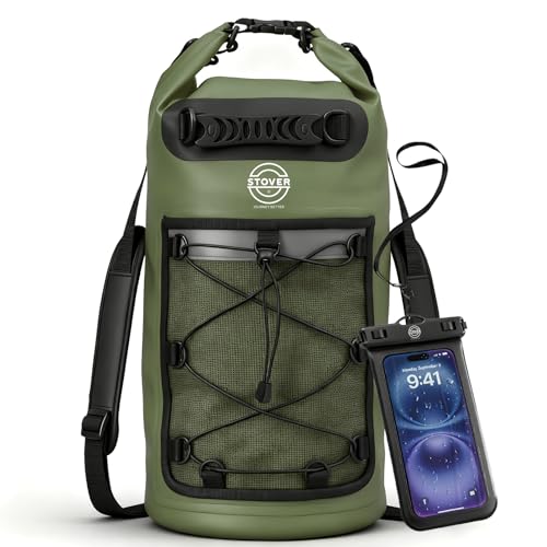 STOVER 5/10/25/30/40/55L Waterproof Dry Bag- Roll-Top Backpack w/Phone Case- Kayaking, Hiking, Camping, Boating- Men/Women - color: 30l Green (With Phone Case), size: 30L