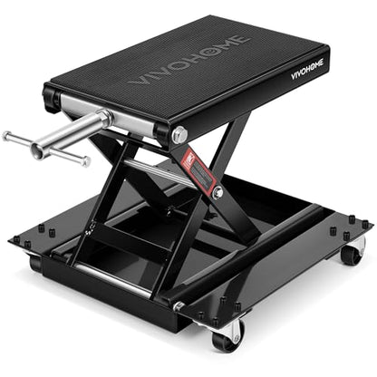 VIVOHOME 1100 Lbs Motorcycle Lift Jack, Steel Wide Deck ATV Scissor Lift with Dolly Wheels & Hand Crank, Bike Garage Repair Hoist Stand for Maintenance, Black - color: Black