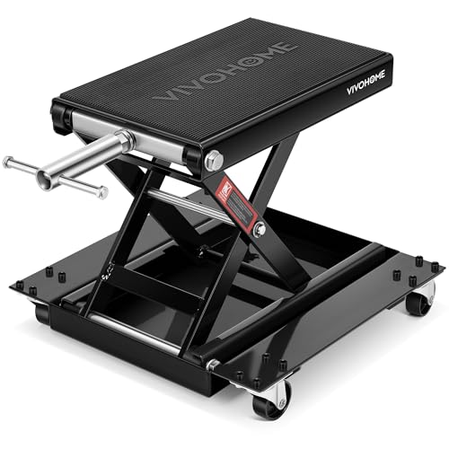 VIVOHOME 1100 Lbs Motorcycle Lift Jack, Steel Wide Deck ATV Scissor Lift with Dolly Wheels & Hand Crank, Bike Garage Repair Hoist Stand for Maintenance, Black - color: Black