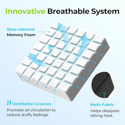 AUVON Cooling Gel Wheelchair Seat Cushion for Long Sitting, Memory Foam Seat Cushion for Tailbone & Back & Sciatica Relief, Breathable Chair Cushion with Strap for Car, Office, Home, Anti-Slip