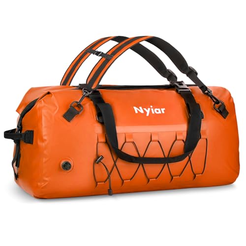 60L Waterproof Duffel Bag Motorcycle Dry Bag Backpack, Heavy-Duty Roll-Top Waterproof Bag with Sealed Seams & Waterproof Zipper for Riding, Kayaking, Camping & Travel (Orange) - color: Orange