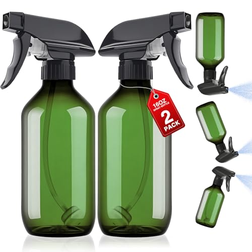 2 Packs Plastic Spray Bottles 360°Water Spray Bottle for Cleaning - 16.9 oz/500 ml Upside Down Spray Bottle Refillable Small Squirt Bottle with Adjustable Nozzle for Hair, Cooking, Plant, Pet (Green) - color: Green, size: 16 Ounce