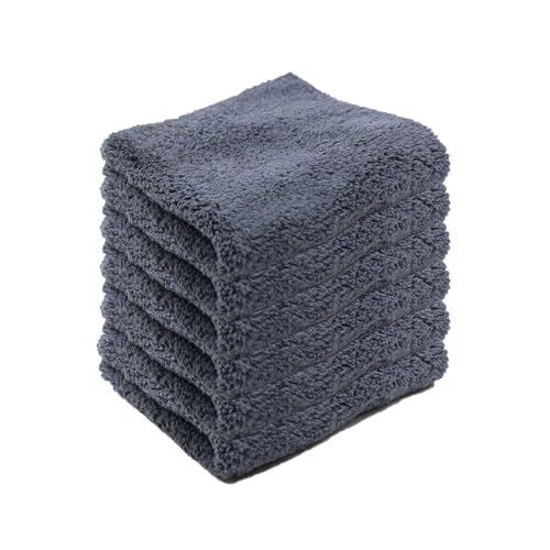 SPEED MASTER Cloud 9 Microfiber Towel | Ultra-Soft & Absorbent | Lint-Free, Scratch-Safe for Detailing | Grey | 6 Pack | 16x16 Inches - color: Gray