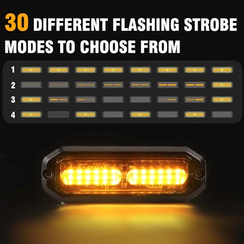 WINECO Amber 8PCS LED Strobe Lights Kit 12V 24V Sync Feature 12 LED Emergency Hazard Warning Lights with Strobe Controller for Trucks Vehicles ATV RV Cars Van - color: Amber