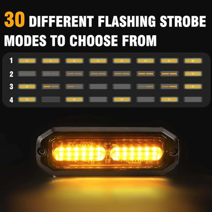 WINECO Amber 8PCS LED Strobe Lights Kit 12V 24V Sync Feature 12 LED Emergency Hazard Warning Lights with Strobe Controller for Trucks Vehicles ATV RV Cars Van - color: Amber