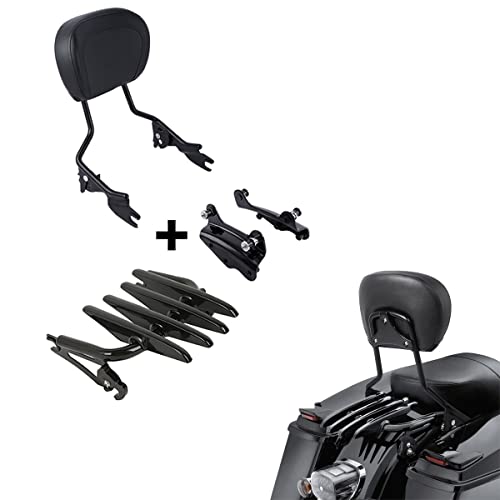 XFMT Detachable Sissy Bar Passenger Backrest Pad W/Stealth Luggage Rack & 4-Point Docking Hardware Kits Fit For Harley Touring Road King Street Glide Road Glide Electra Glide 2009-2013, Black - color: Black Stealth Luggage Rack, size: For Harley Touring 2