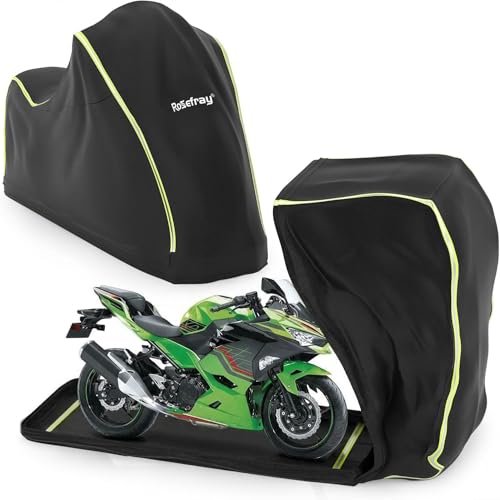 Full Enclosed Motorcycle Cover,600D Waterproof Motorcycle Cover Outdoor/Indoor UV Resistant with Reflective Strips Fits Length up to 86.6" Motorcycles Yamaha Honda Harley Suzuki Blackgreen - color: Blackgreen, size: 1.(XL)86.5"Lx 45"Wx 53"H