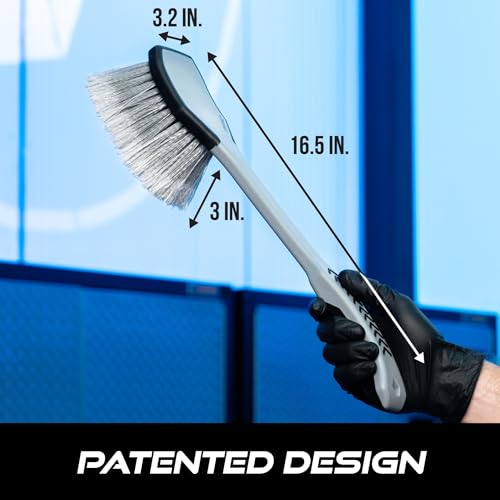 VIKING Car Wash Brush, Wheel and Fender Brush, Long Handle Tire Cleaner for Car Detailing, 16.5 Inch, Grey/Black - size: 16.5 Inch