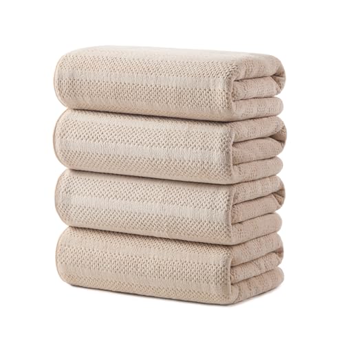 ecolook 4 Pack Microfiber Bath Towels, 31 x 63 inches Extra Large Bath Towel Set, Super Soft Highly Absorbent Bath Towels Set of 4, Quick Dry Lightweight Bathroom Towels for Spa, Pool, Gym, Camel - color: Camel, size: 4 Pack Bath Towel