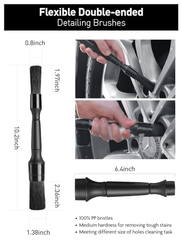 Fantasticlean 6PCS Car Wheel Brush Kit, Tire Brush for Cleaning Tires, Soft Rim Brush, Bendable Wheel Cleaner Brush, Double-Ended Detailing Brush, Applicator Pads, Wheel Brushes for Cleaning Wheels - size: 6PCS-WDK001