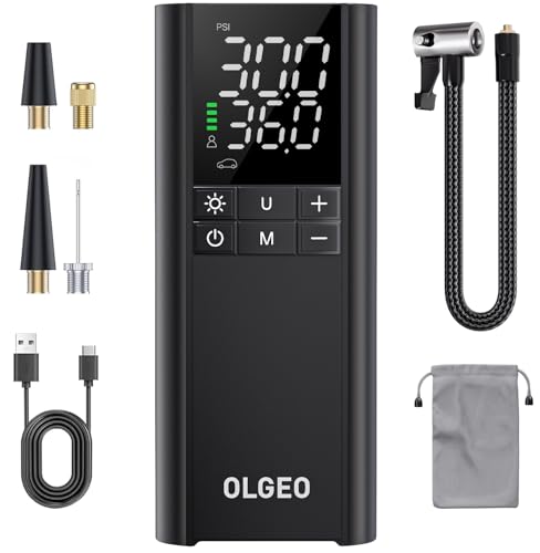 OLGEO Tire Inflator Portable Air Compressor, 170PSI Cordless Air Pump, 4X Faster Air Compressor with Pressure Detection, One Click Smart Tire Pump for Car, Motorcycle, Bicycle and Ball