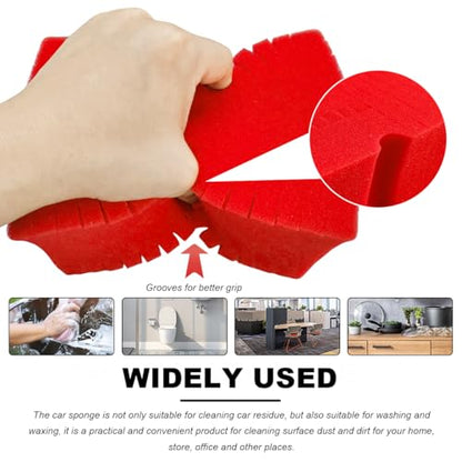 Car Wash Sponge, Large Scratch-Free Cross Cut Sponge for Soap and Rinseless Washing, Durable Ultra Soft Foam Grid Extra Absorbent Car Cleaning Sponge Pad, Car Accessories (Red) - color: Red