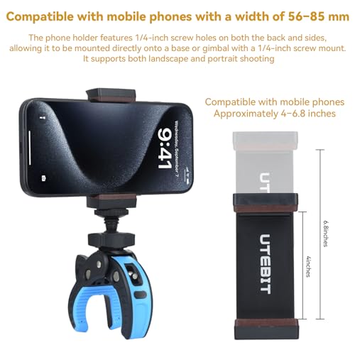 UTEBIT Camera Clamp Mount, Large Clamp Opening Aluminum Alloy Clip Mount, 360° Rotation Shockproof & Anti-Slip Action Camera Clamp with 3/8" to 1/4" Reducer Nut for DSLRs Smartphones Black/Blue - color: Black + Blue
