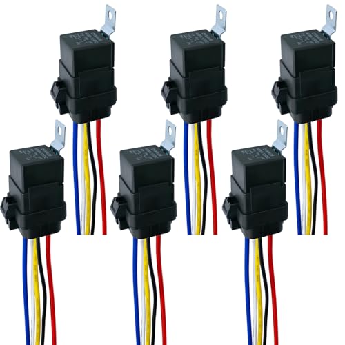 6 Pack 5 Pin Relay 40/30 AMP 12V DC Waterproof Relay Kit with Heavy-Duty Pigtail, 5-PIN SPDT Automotive Relays with Socket and Wires for Car, Truck, Boat, Motorcycle