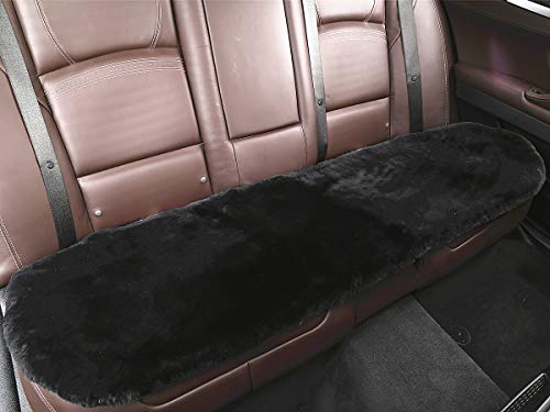 Authentic Sheepskin Car Seat Cushions,Soft Breathable Short Wool Auto Seat Covers Universal Fit for Cars,Chairs Sofa Comfortable and Anti-Slip Back(Black) - color: Black, size: Back Seat(19.3inch*51.2inch)