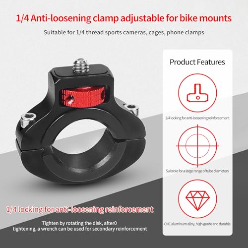 Aluminum Handlebar Mount for Gopro,Insta360,DJI Osmo,Akaso & Fill Light.360°Rotary Camera Mount w/Side Reinforcement & Anti-Reverse for Motorcycles & Bikes
