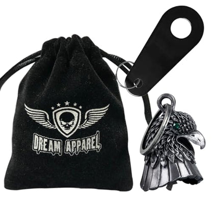 Dream Apparel Motorcycle Bell Guardian Angel Drive Away Gremlin, Biker Bell for Men Women Rider Riding, Good Luck Gift - color: Eagle Head With Green Eyes