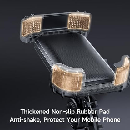 Universal Bike Phone Mount,Motorcycle Phone Holder with One-Key Lock, 360° Rotation Anti-Shake Bicycle Handlebar Clamp, Secure 4-Corner Protection for iPhone, Samsung & 4.2"-6.9" Smartphones