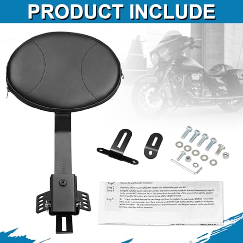 Adjustable Plug-in Rider Backrest Driver Backrest Custom Compatible With for 1997-2026 Harley Touring Road King Street Glide Road Glide Electra Glide With Removable Back Pocket - size: Double Line Style (Black)