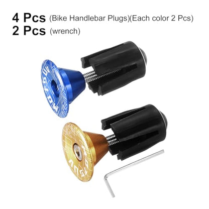 HARFINGTON 2Pair Bike Handlebar End Plugs Aluminum Bar End Caps 16-21mm Adjustment Expanding Locking with Tool for MTB Road BMX Fixed Gear Bike, Blue Gold - color: Blue Gold