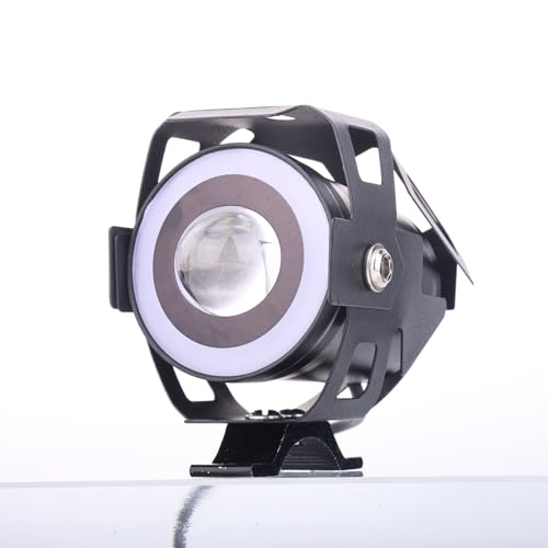 Motorcycle LED Fog Lights U7 Spotlight with High Low Strobe Beam Halo Rings White Central with U7 LED Running DRL Switches Clamps Universal Spotlights Driving Lights 2 Packs (White) - color: White