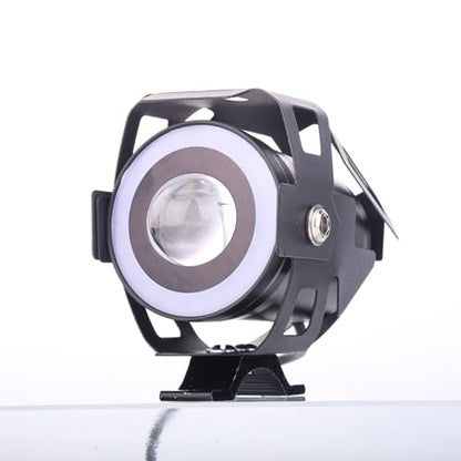 Motorcycle LED Fog Lights U7 Spotlight with High Low Strobe Beam Halo Rings White Central with U7 LED Running DRL Switches Clamps Universal Spotlights Driving Lights 2 Packs (White) - color: White